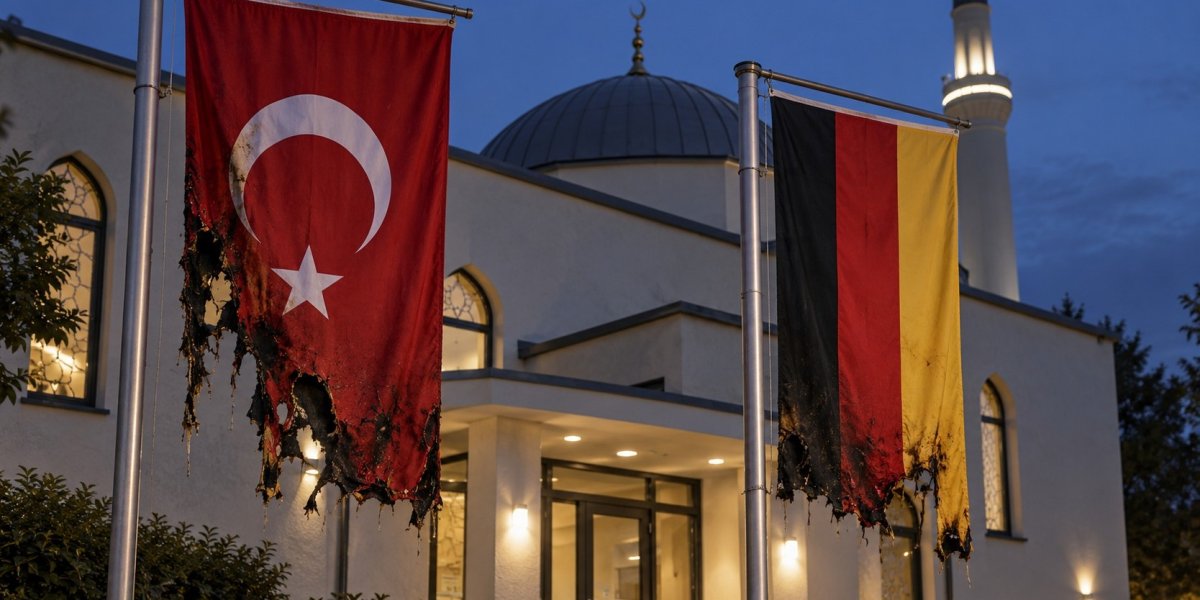 Almanya'da camiinin bahçesindeki Türk ve Alman bayrakları yakıldı